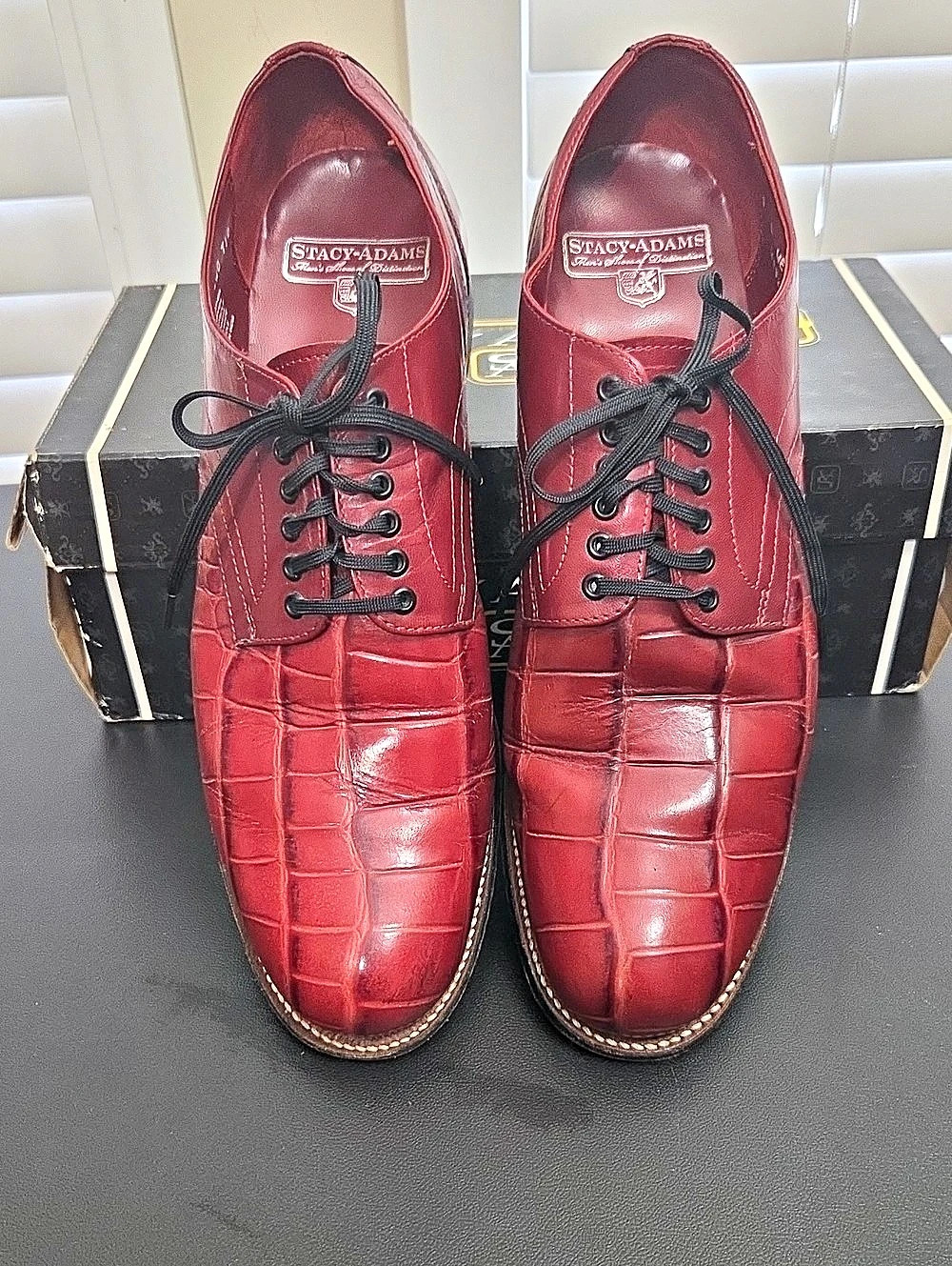 Stacy Adams Madison Leather Crocodile Oxford Shoes Red US 9 D